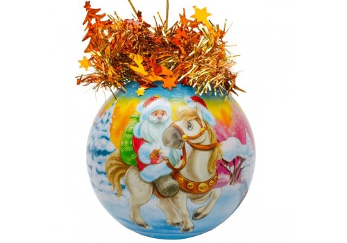 Новогодний елочный шар Рождественский Лошадка и Дед Мороз D85 мм 