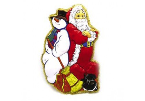 Новогоднее панно дед мороз и снеговик с мишурой 77х50