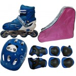 Коньки раздвижные роликовые+защита+шлем в наборе, сумка переноска размер 39-42 голубые