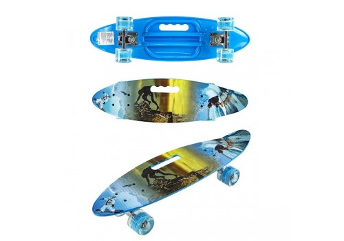 Скейтборд пластиковый с принтом, ручкой, светящиеся колеса
